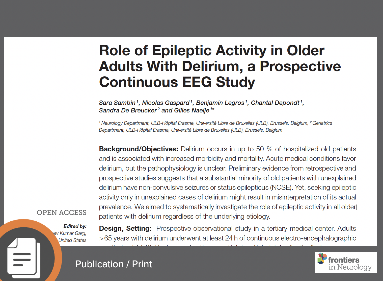 Role of Epileptic Activity in Older Adults With Delirium, a Prospective Continuous EEG Study